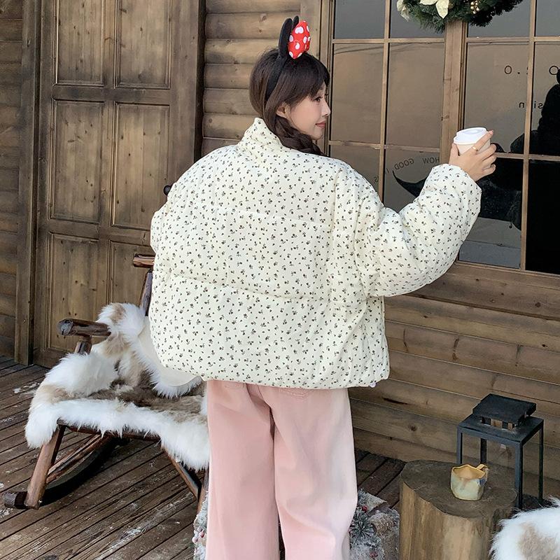 2025 winter new BF retro floral design padded jacket women's ins loose warm bread jacket cotton coat