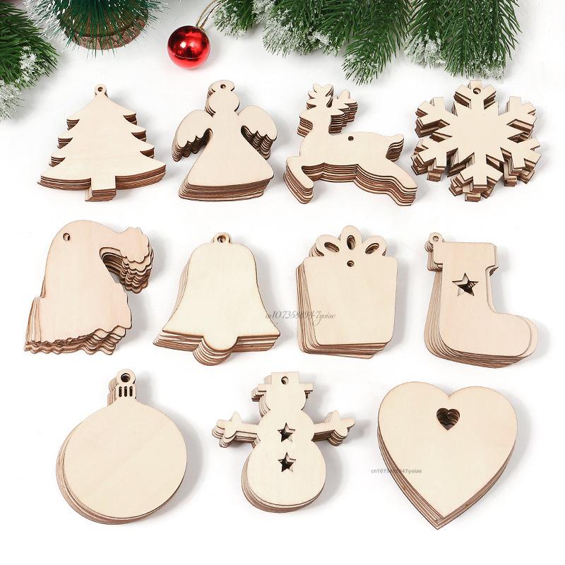 4pcs DIY Wood Christmas Ornament Unfinsihed Wooden Christmas Tree Hanging Decorations for DIY Craft Xms Home Party Decor