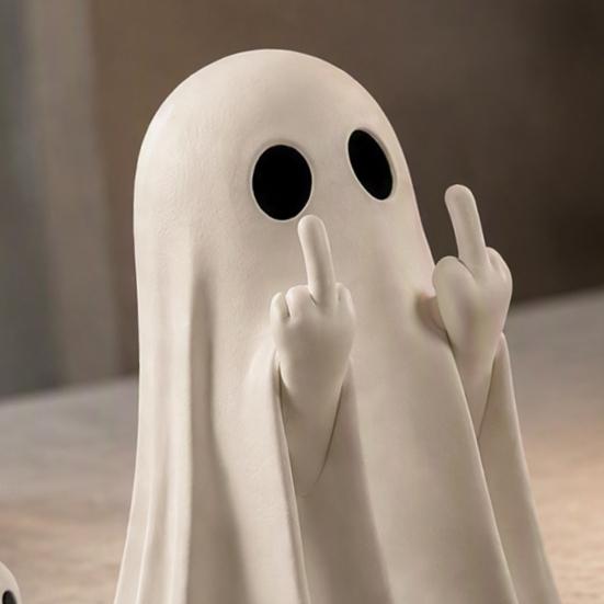 Small Haunted House Props Mini Ghost Flipping Middle Finger Figurines for Halloween Decorations, Miniature Resin Office Shelf Ornaments Statue Tiered