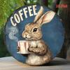 Vintage Kaninchen Kaffee Metallblechschild, 8x8 Zoll Rundes Wanddekor für Bar Café, Haustier Tier Kunstdruck