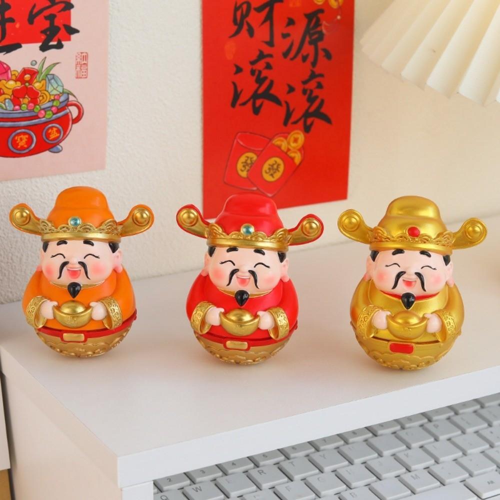 Creative Cute God of Wealth Ornament Cartoon Resin New Year Tumbler Funny Blessing Fortune Desktop Decoration Spring Festival