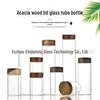 Acacia Wood Lid Borosilicate Glass Canister for Tea, Agarwood Bracelet Display, or Medicine Powder Storage.