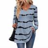 Women's Casual Fashion V-Neck Button Striped Long Sleeve Top