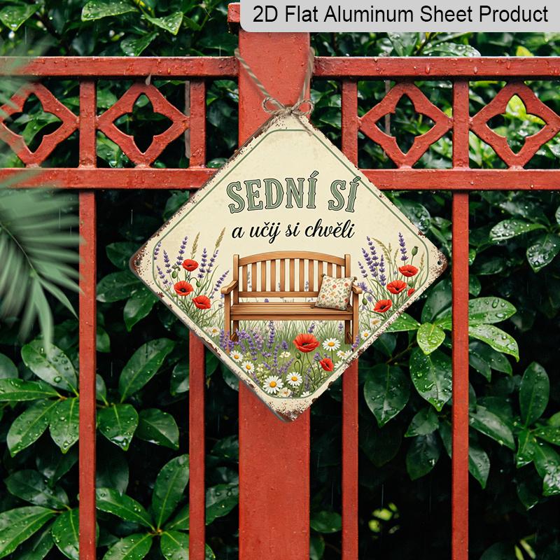 2D Flat - 1pc Vintage Relaxing Bench Themed Aluminum Sign, Czech Slogan Wall Art, Rustic Aluminum Plaque, Suitable for Garden, Yard, Patio, Home