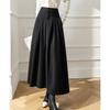 Elegant Women Faux Woolen Skirts for Office Ladies Pockets Casual Loose A-Line High Waist Midi Skirt Autumn Winter