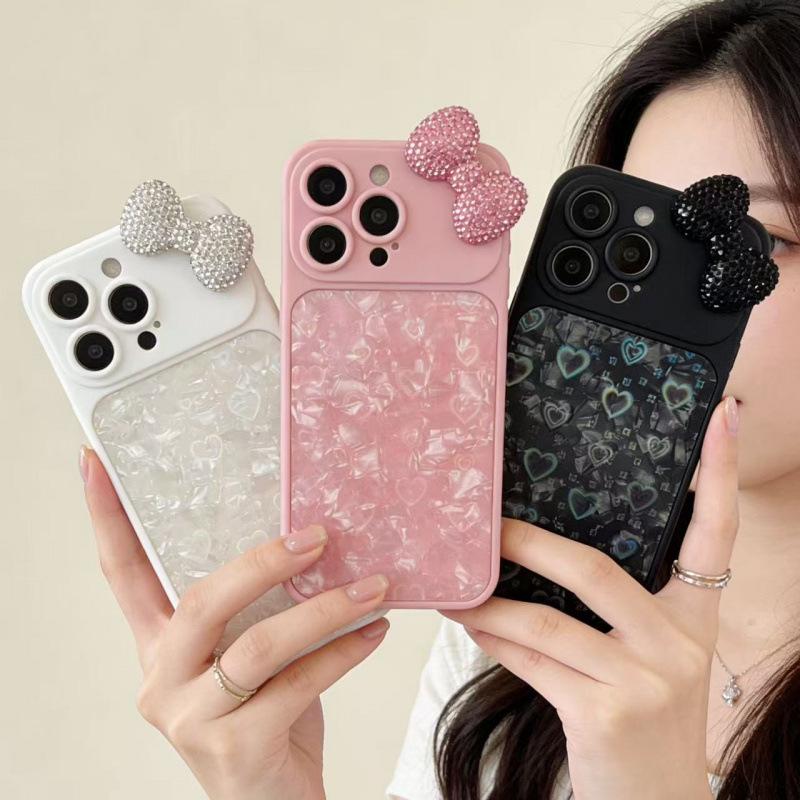 Light luxury point diamond bow, suitable for iPhone16promax mobile phone case, Apple 15 advanced sense anti-drop protective case.