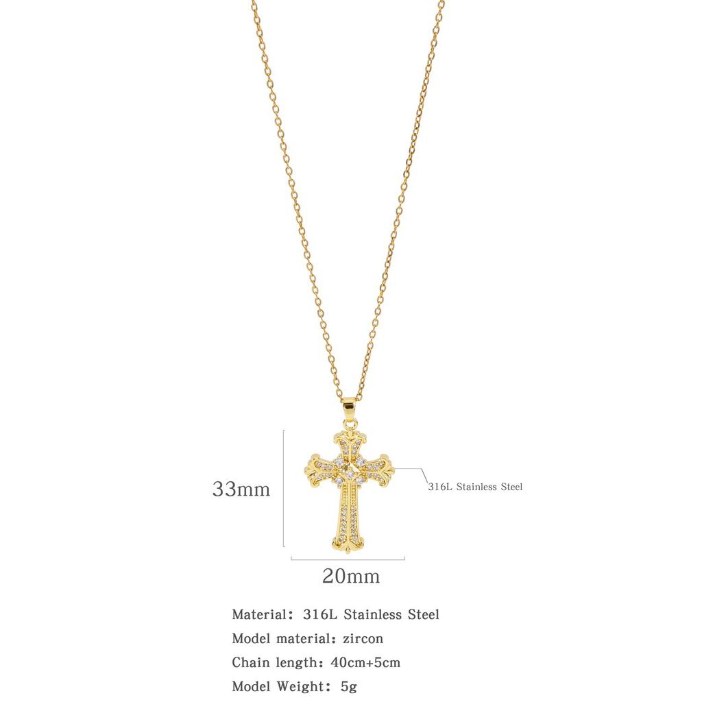 Micro-inlaid Zircon Pendant Copper Electroplated Cross Necklace Women's Titanium Steel Collarbone Chain Jewelry