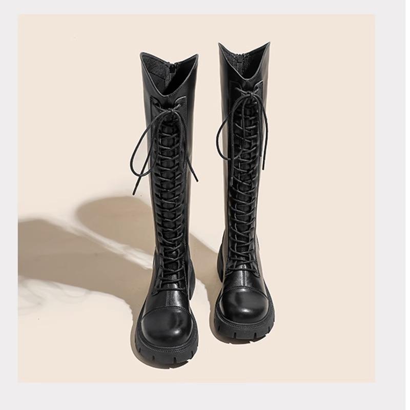 Winter Platform Cross Lace Up Woman Knight Boots Fashion Thick Heel Shoes Street Style Female Short Plush Long Booties