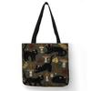Cute Cartoon Floral Cat Print Women Shopping Bag Linen Fabric Shoulder Bag Eco Storage Handbag Reusable Foldable Grocery Totes