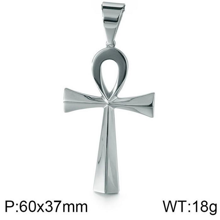 European & American Polished Stainless Steel Ancient Egyptian Cross Amulet Pendant Necklace