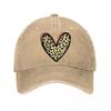 Leopard Print Heart Vinyl Sticker  New Vintage Washed Cotton Baseball Cap Parent Kids Sun Hats