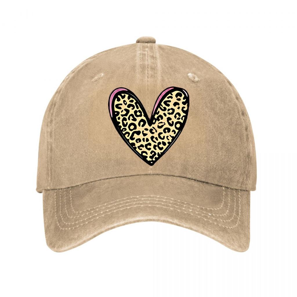 Leopard Print Heart Vinyl Sticker New Vintage Washed Cotton Baseball Cap Parent Kids Sun Hats