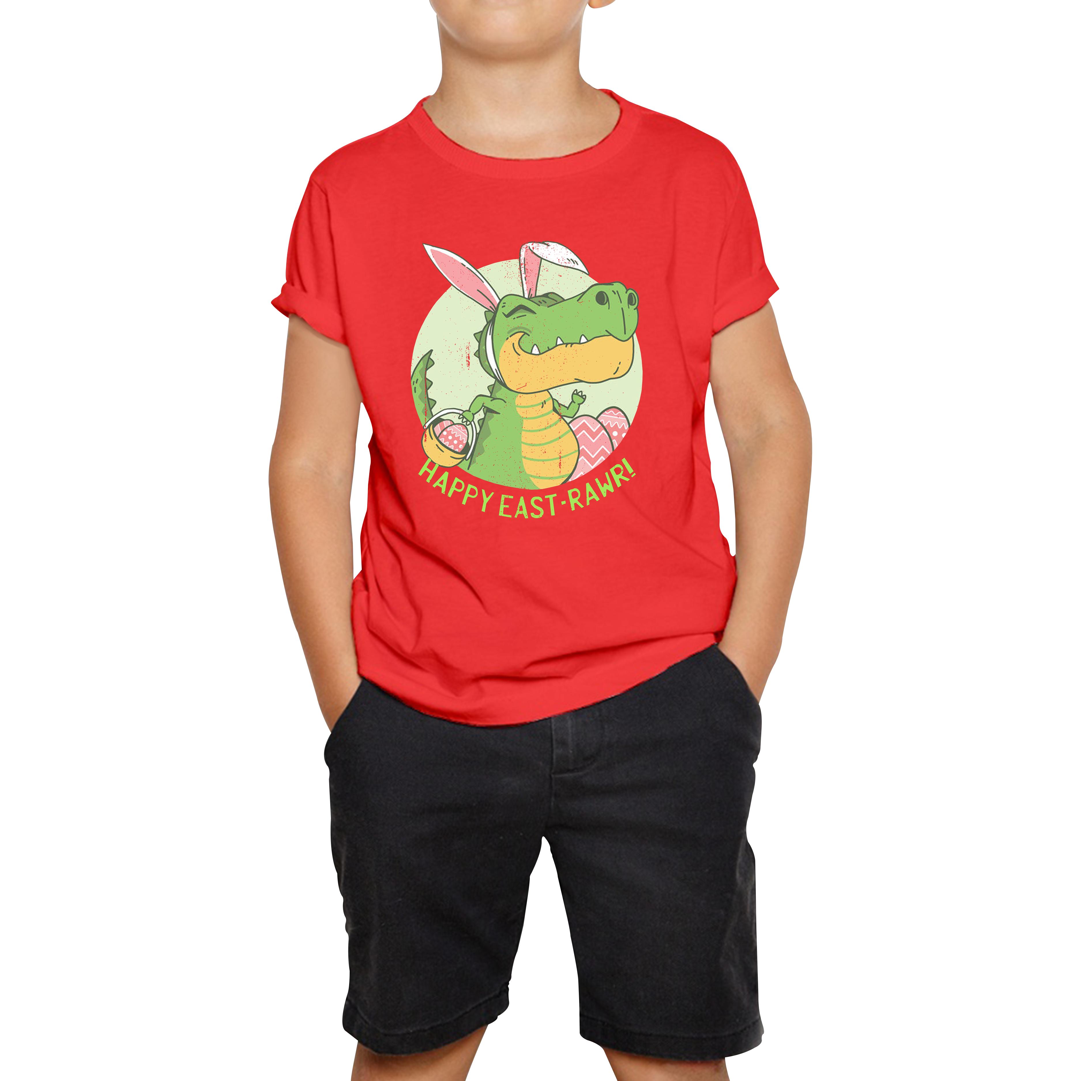 Happy Eastrawr Easter Bunny Dinosaur T-Rex RAWR Easter Egg Rabbit Funny Easter Day Kids Tee 110