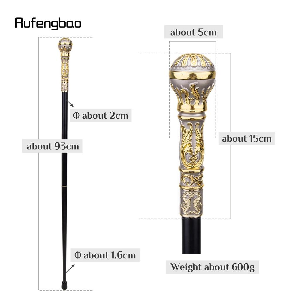 Goldgrauer Luxus-Gehstock mit rundem Griff, modischer Gehstock für Party, dekorativer Gehstock, eleganter Spazierstock mit Crosier-Knopf, 93 cm