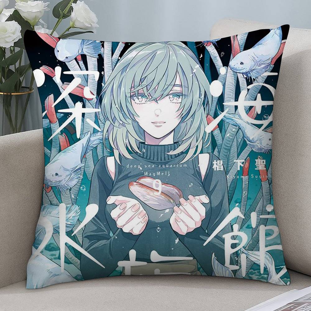 Comic Magmell Shinkai Suizokukan Pillow Case Short Plush Double-sided Print Square Throw Pillow Covers Sofa Home Cushion Decor