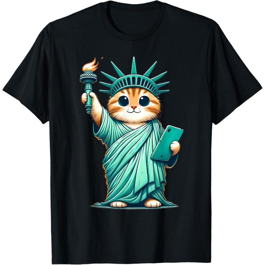 Cute Kawaii Cat Statue Of Liberty I Love New York NYC T-Shirt for Men Women Girls Kids S