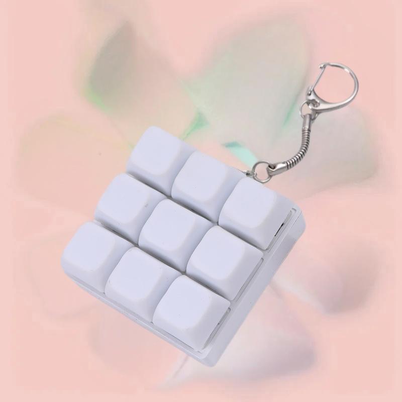Button Keycap Keychain 9 Keys Keyboard Decompression Toys DIY Keyboard Keychain Toys For Adult Gifts To Relief Pass Time