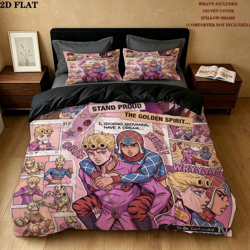 Jojos Bizarre Adventure Pattern Bedding Quilt Set Quilt Cover Pillowcase Home Birthday Gift(1 * duvet cover + 2 * pillowcase, without core)