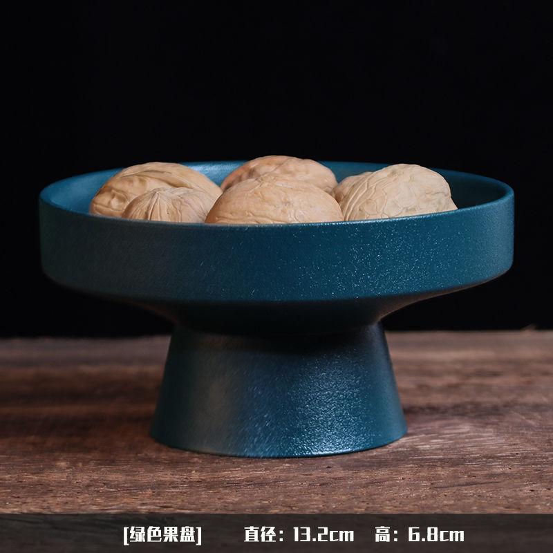 Chinese-style Ceramic Fruit Plate Circular Jewelry Food Teacup Tray Home High-foot Cake Dessert Dry Fruit Plate Kitchen Supplies
