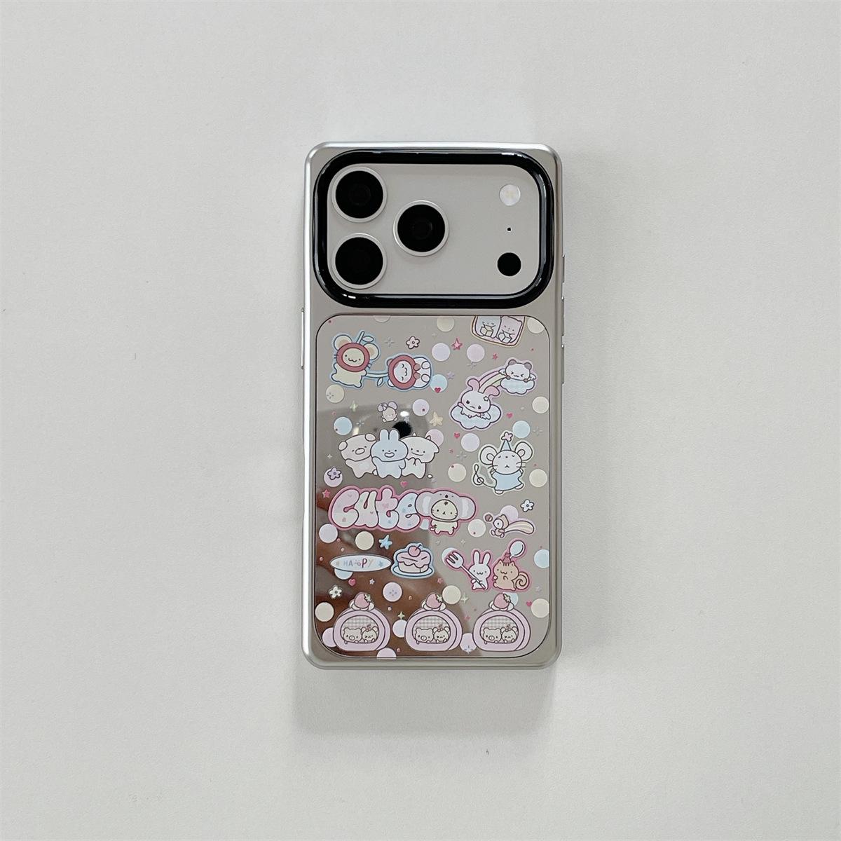 Cartoon Electroplated Square Mirror iPhone 15/17/16 Pro Max Anti-Drop Case iPhone 16