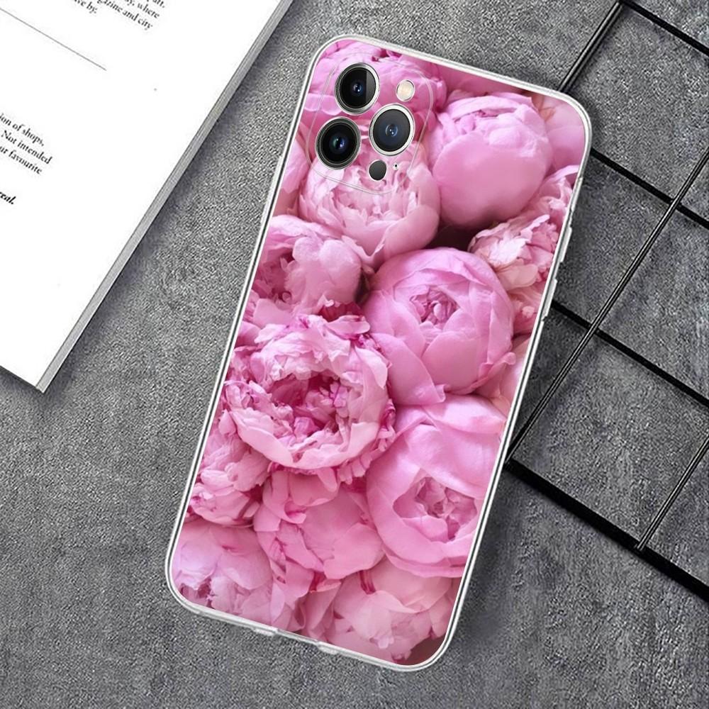 Elegant Pink Purple Peony Phone Case For IPhone 15 14 11 12 13 Mini Pro XS Max Cover 6 7 8 Plus X XR SE 2020 Funda Shell