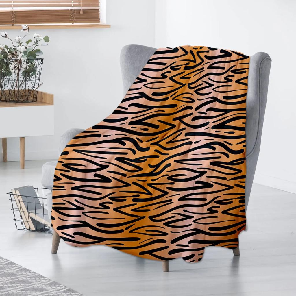 Realistic Tiger Skin Print Flannel Throw Blanket - Portable Warm for Bed/Rug, King Size, Animal Decor Textile