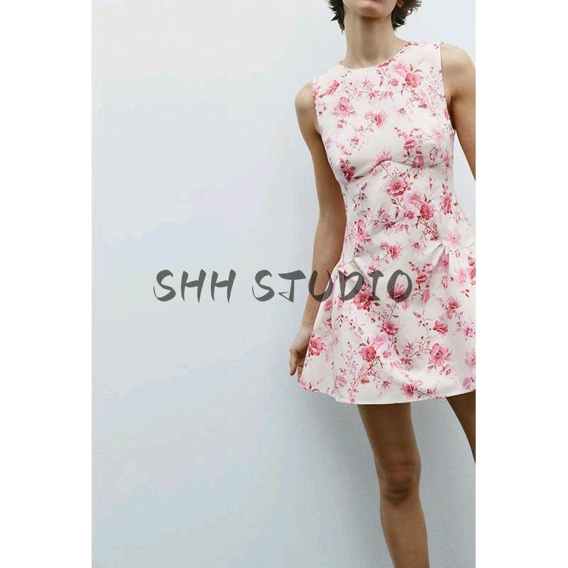 Spring New Women's Clothing French Style Design Poplin Flower Print Jumpsuit Dress 2542026