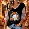 Women's Halloween Print V-Neck 3/4 Sleeve Casual Blouse Top