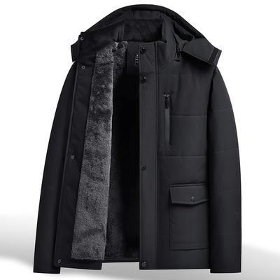 Herren Winter Baumwolljacke mit dickem Fleece und Isolationsjacke mit Kapuze