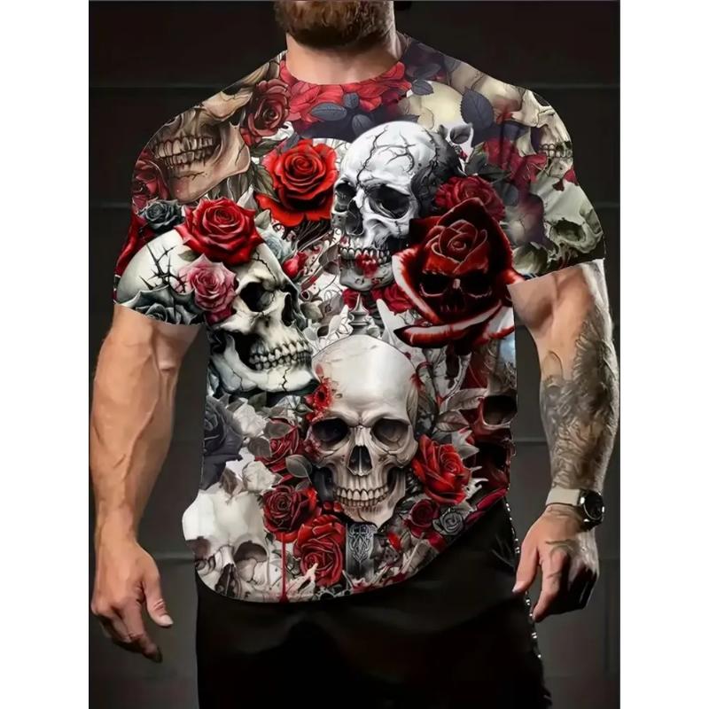 Modisches Herren-Rundhals-Kurzarm-3D-Casual-Farbprint-Casual-Kurzarm-Rundhals-T-Shirt