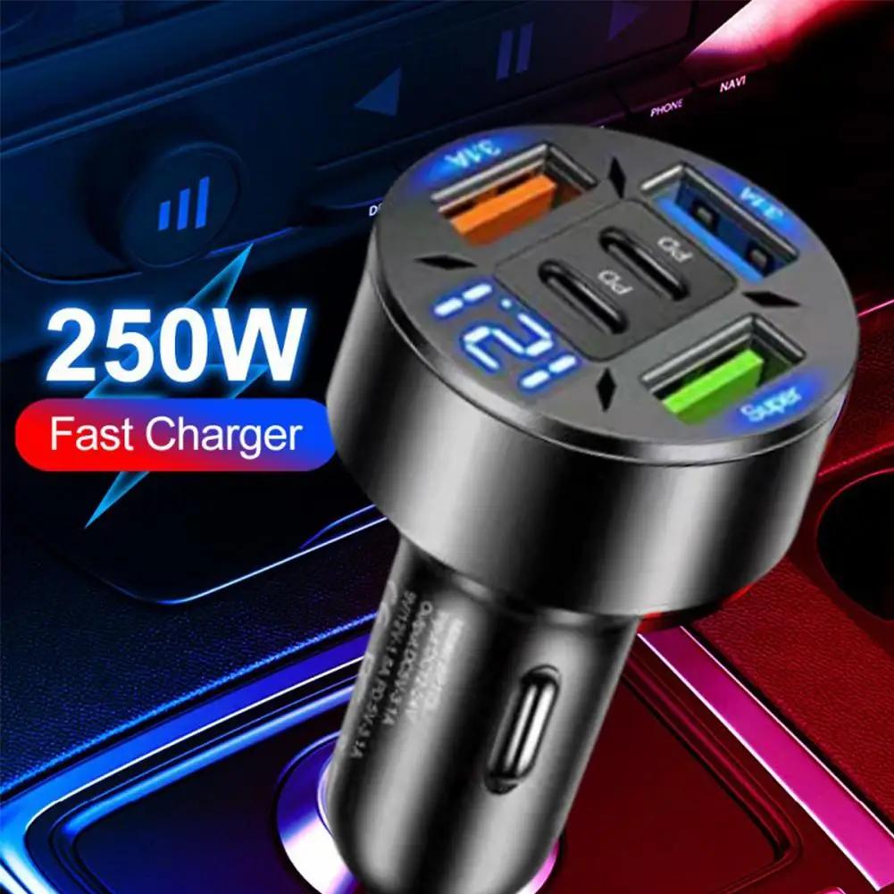 New-250W 5 Ports Car Charger Fast Charging PD QC3.0 USB C Car Phone Charger Type C Adapter In Car For IPhone