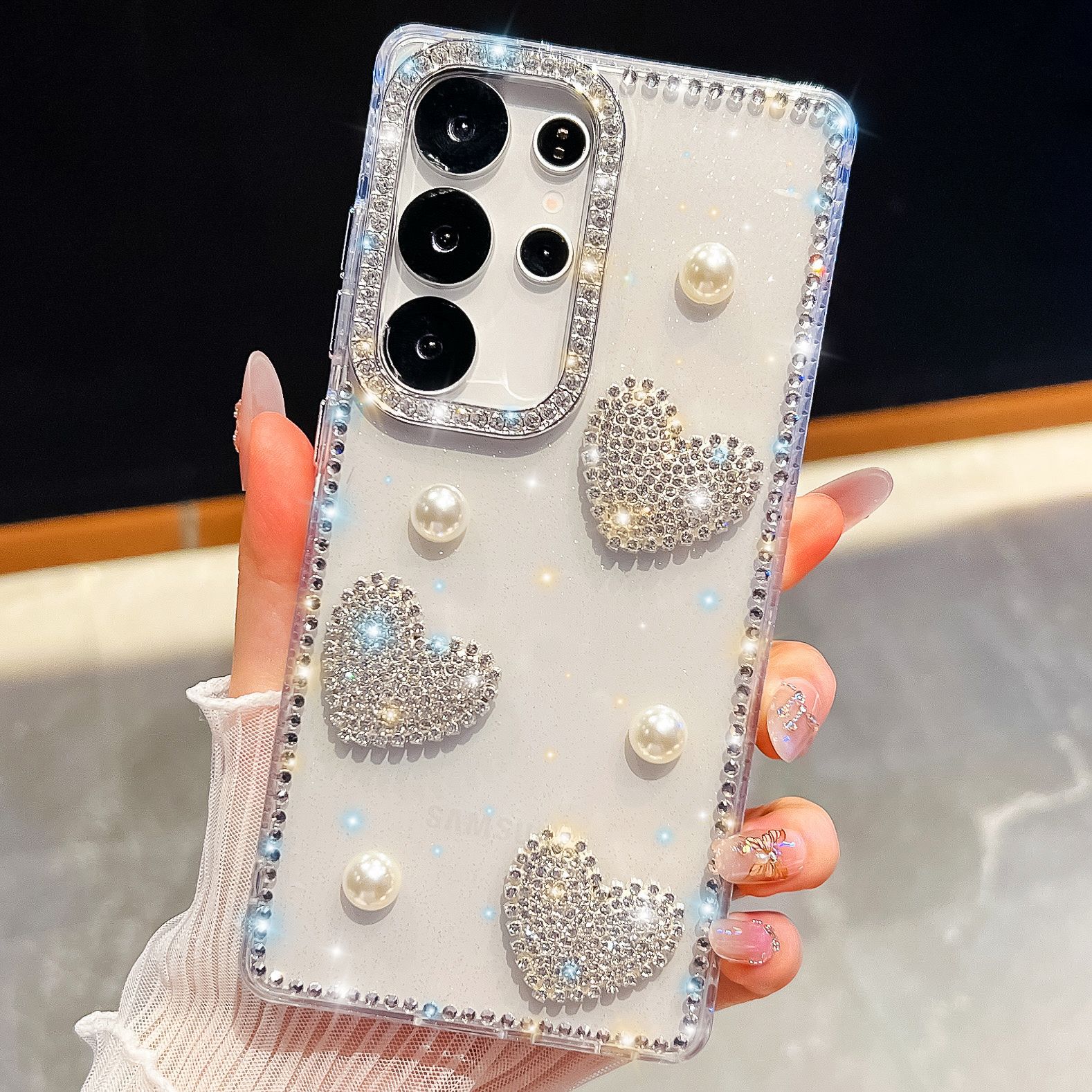 

Чехол для мобильного телефона Samsung S25 Ultra Flash Drill A17 Pearl Love A56 Флэш-пудра Роскошная Всесторонняя Защита от Падений Galaxy S25