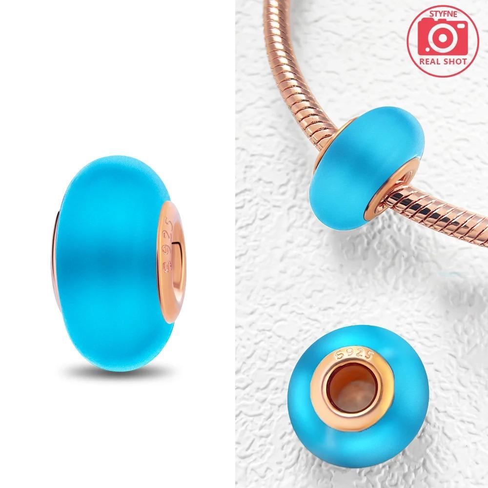 Original Rosa Glasperlen Blaue Romantische Perlen 925 Silber Charms für Frauen DIY Schmuckherstellung Armband Passend