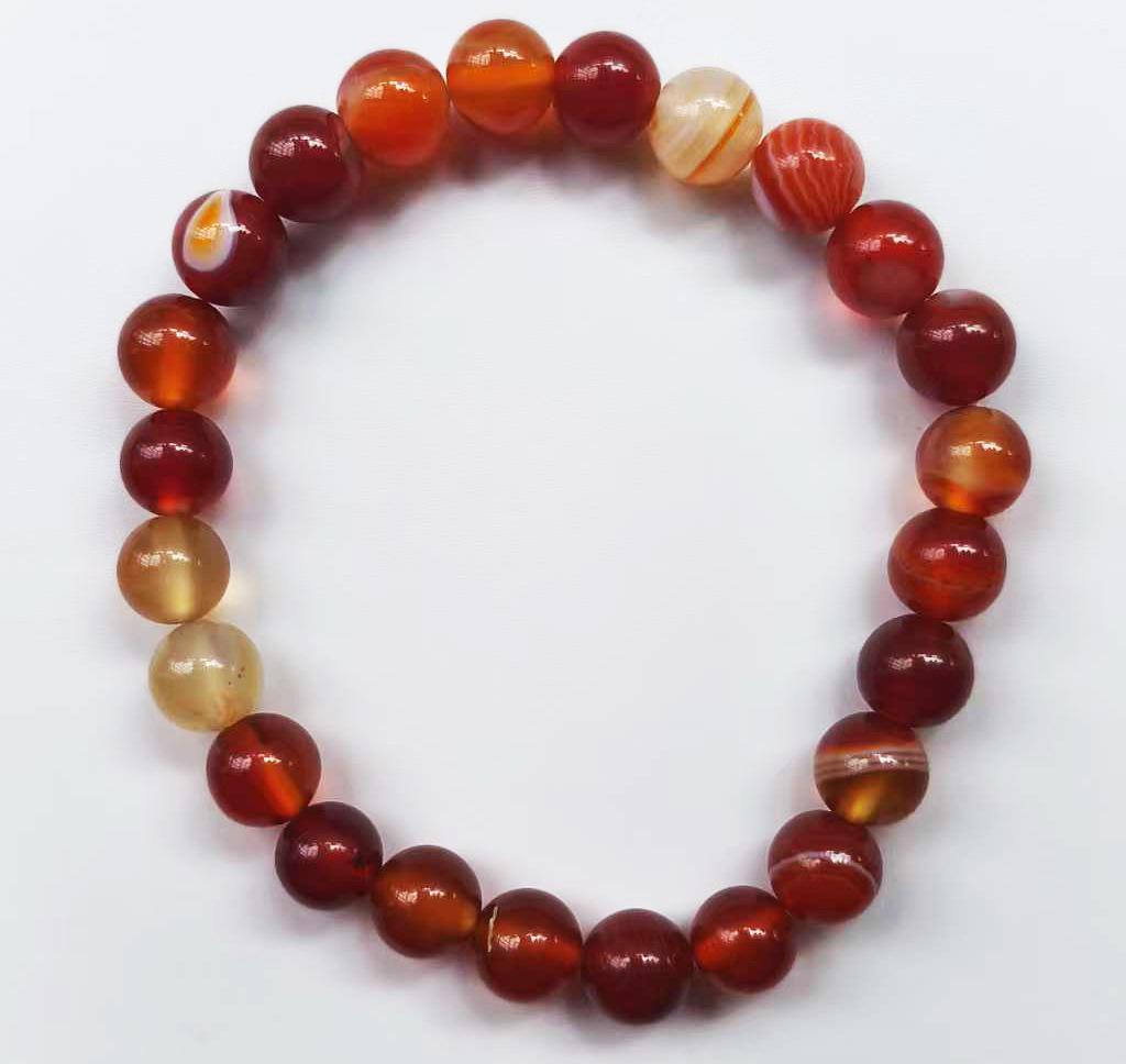 Unisex Elastic Bracelet with Natural Red Agate Stone Beads
