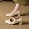 Square head shallow mouth Mary Jane single shoes women's 2025 spring new French temperament shallow mouth high heel fashion women's shoes