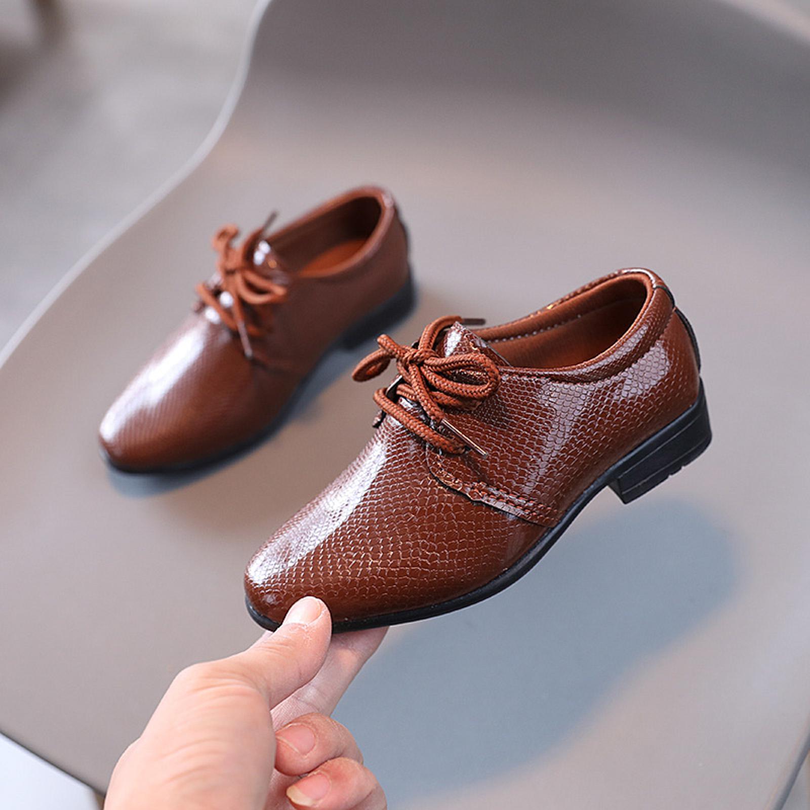 

Boys Faux Leather Shoe Versatile Children s Flats For School Performance Causal Fashion Lace Up Kids Formal Uniform Shoes 2-2.5 Years коричневый