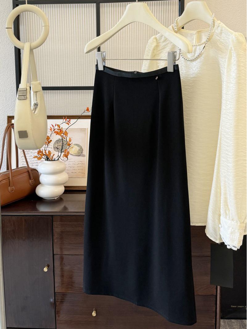 Slightly Stretchy High-Waisted Slim-Fit Pencil Skirt with Slit - Spring 2025 Collection S чёрный