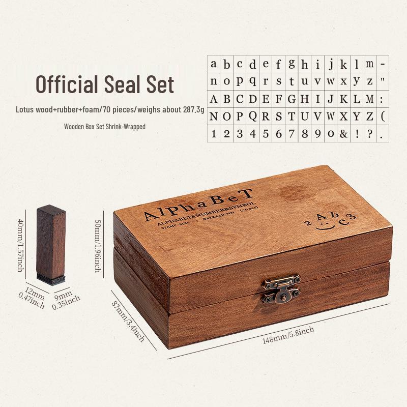 Retro English Letter & Number Decorative Stamp Set In Wooden Box, 30/42/70 Pieces