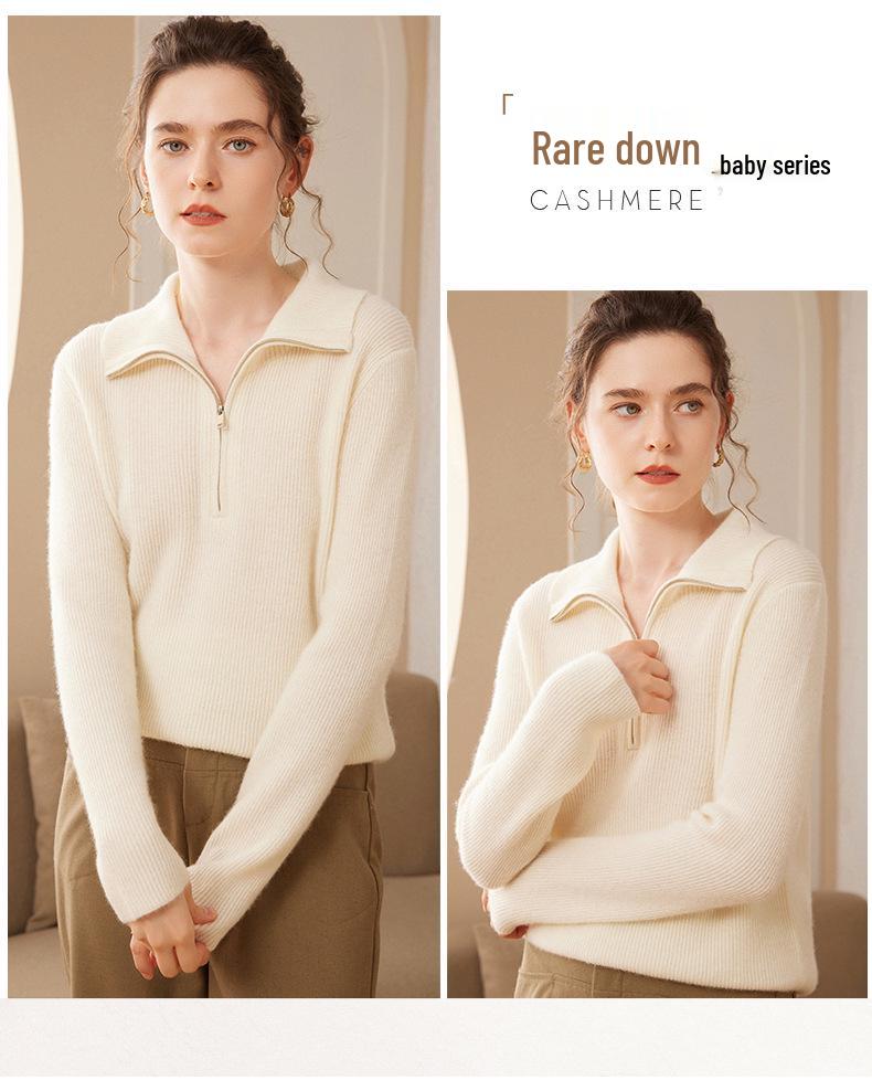 Thick Half-Zip Color-Block Cashmere Loose Knit Korean Pullover