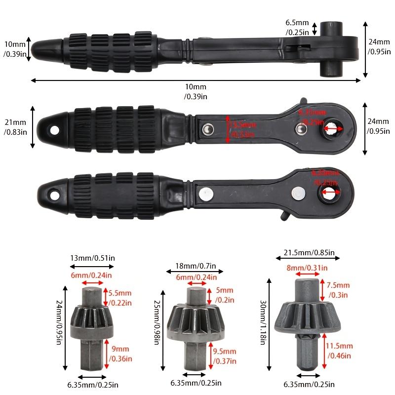Set of 4 H-Type 2-In-1 Drill Chuck Key Ratchet Wrenches Featuring 3 Gear Specifications, a Versatile Black Tool Designed for Adjusting Drill Chucks