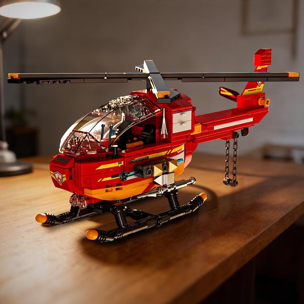 Non-Toxic 424Pcs Red Airplane Model Building Blocks Toy Firefighting Aircraft Puzzle Bricks Sets Educational Toys Desktop Ornament Gifts