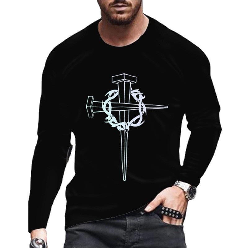 Tricou cu mâneci lungi și gât rotund, imprimat digital 3D, pentru bărbați, mărimi mari, tricou cu mâneci lungi pentru primăvară-toamnă, îmbrăcăminte pentru bărbați