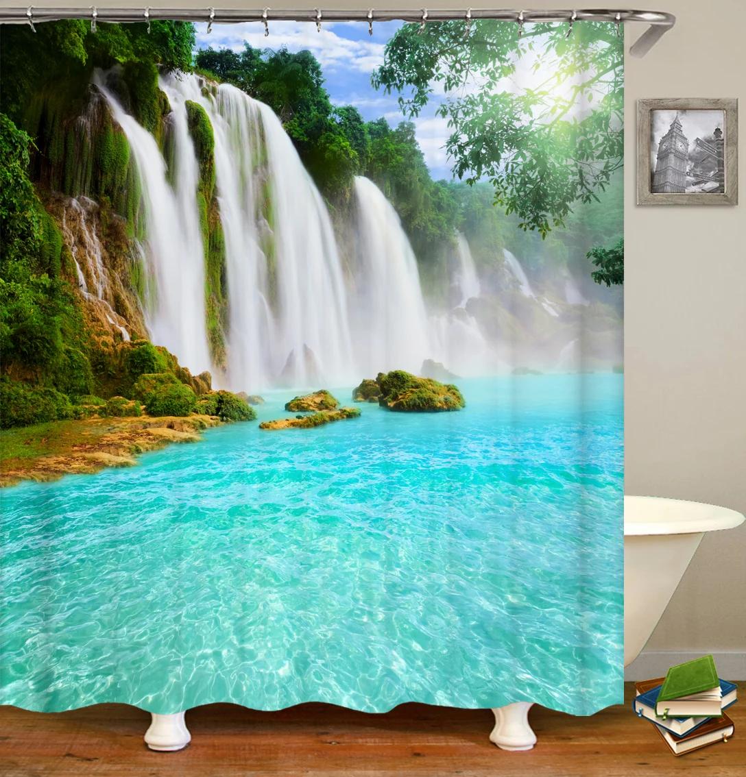 

Forest Landscape Bathroom Curtain 3D Natural Scenery Waterfall Printing Shower Curtains Waterproof Polyester Home Decoration W60H190(CM)-1 Pcs