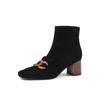Fashion 2025 Spring Autumn New Women Ankle Boots Kid Suede Shoes Woman Square Toe Chain Side Zipper New Female Office Thick Heels Boots