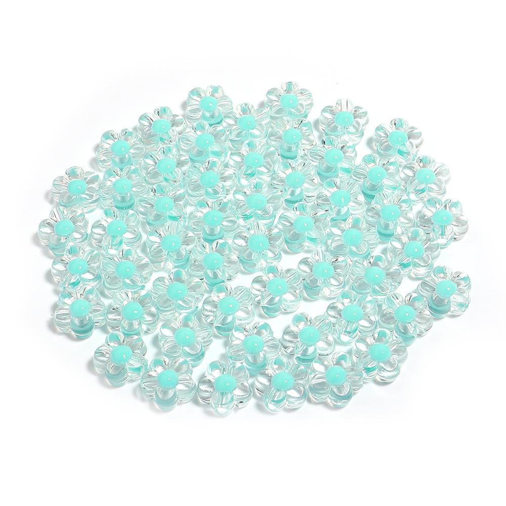 100Pcs Acrylic Colorful Flower Beads Transparent Mix Color Loose Beads Charms for DIY Bracelet Necklace Jewelry Making Findings