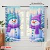 2pcs,2D Plane Printing Curtains&Window Treatment Cute Snowmen Winter Wonderland Versatile Durable Polyester (without Rod) Room