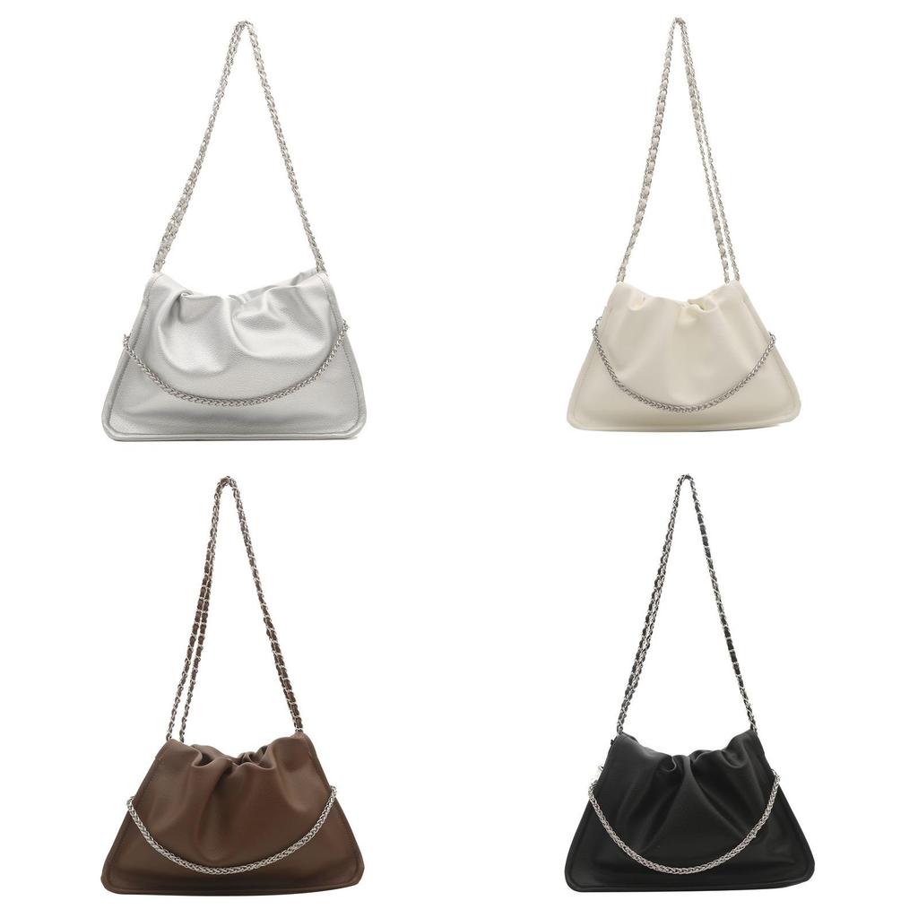 Pu Water Bucket Bag With Wrinkled Design And Chain For Casual Day Use