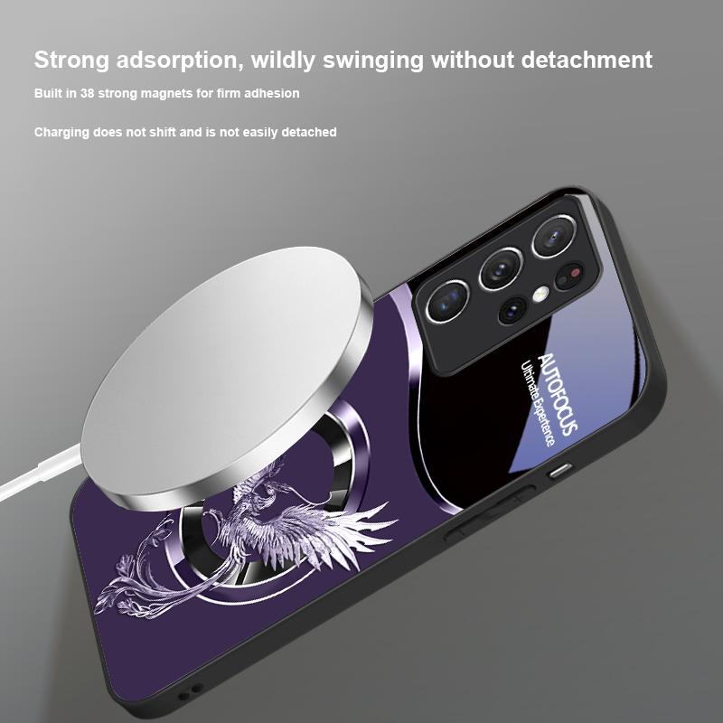 Handsome Pink Phoenix For Samsung S25 S25 Edge S25Ultra S8 9 10 20 S21 Pro S22 Plus S23 FE S24 Ultra Magsafe Glass Phone Case