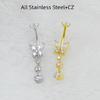Fashionable Butterfly Belly Ring Stainless Steel Lightweight Body Jewelry With Shining Zircon Stones For Women