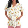 Damen V-Ausschnitt Kurzarm Arbeitshemd mit Taschen Tierprint Oberteil Medizinische Scrub Uniform für Gesundheitsberufe Bequeme Passform